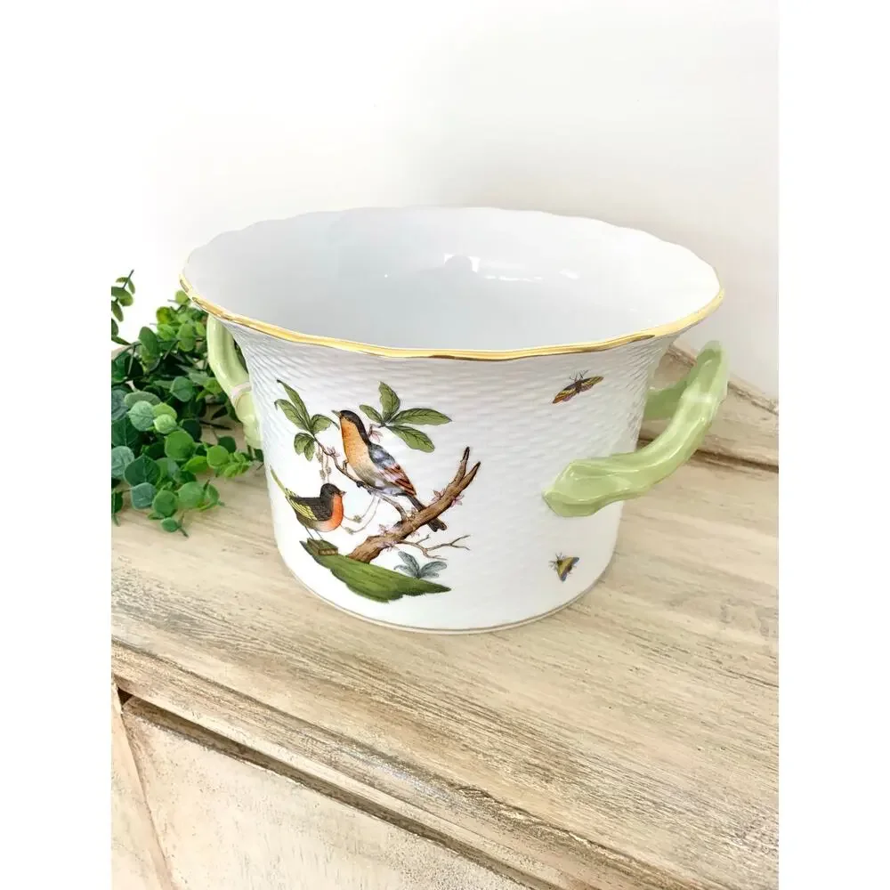 Vintage Herend Rothschild Bird Cachepot Large Hand Painted Porcelain Planter